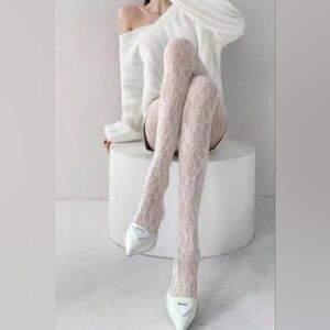 Sexy White Lace Patterned Stockings, Pantyhose, Hosiery, Tights - ONE SIZE